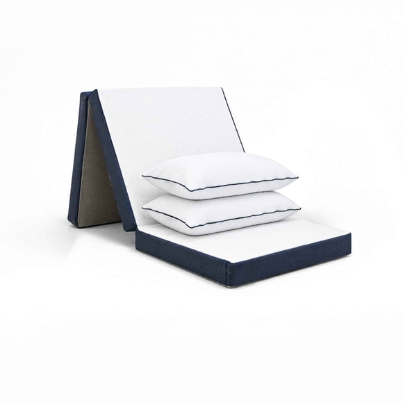 Colchón Plegable Individual DR JOOHN | 3 Secciones | Incluye 2 Almohadas Nube de Espuma Viscoelástica (Memory Foam) Triturada | Portátil | Funda Removible | 190 x 100 x 10 cm