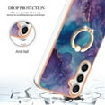 thumbnail image 4 of SaniMore for Samsung Galaxy S22 Case, Marble Pattern 3 in 1 Heavy Duty Shockproof Full Body Hard PC+IMD Bumper Drop Protective Women Girls Cover Rotating Ring Bracket Stand for Galaxy S22, Purple, 4 of 10