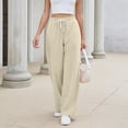 thumbnail image 6 of sdhkgrrt Women's Wide Leg Drawstring Pants with Pockets Casual Flowy Lounge Long Pants Work Travel Vacation Fall Outfits Winter Sweatpants, Beige L, 6 of 8