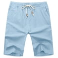 thumbnail image 1 of Pantalones cortos HORSSLE de lino para hombre, casual, cintura elástica, azul cielo, 1 of 6
