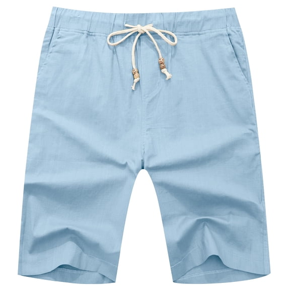 Pantalones cortos HORSSLE de lino para hombre, casual, cintura elástica, azul cielo