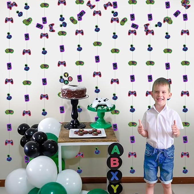 8Pcs Neon Video Game Theme Streamers Garlands Banners for Boy - Game Ceiling Wall Hanging Decors Colorful Gaming Birthday Baby Shower Party Decorations Photo Booth Props…