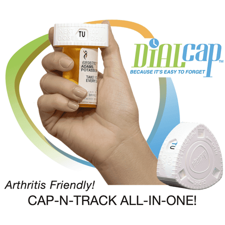 DIALCAP Accurate Daily-Dose Medication Reminder-Pill Tracker & Bottle 3 pack, Reusable, Ergonomic