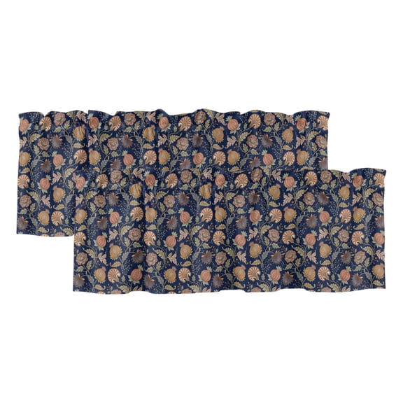 2 Pack Valances for Windows 42 x 12 Inch, Navy Blue Botanical Decorative Kitchen Curtain Valance, Antique Aesthetic Floral Blossom Rod Pocket Short Curtains Window Treatment for Bathroom/Cafe