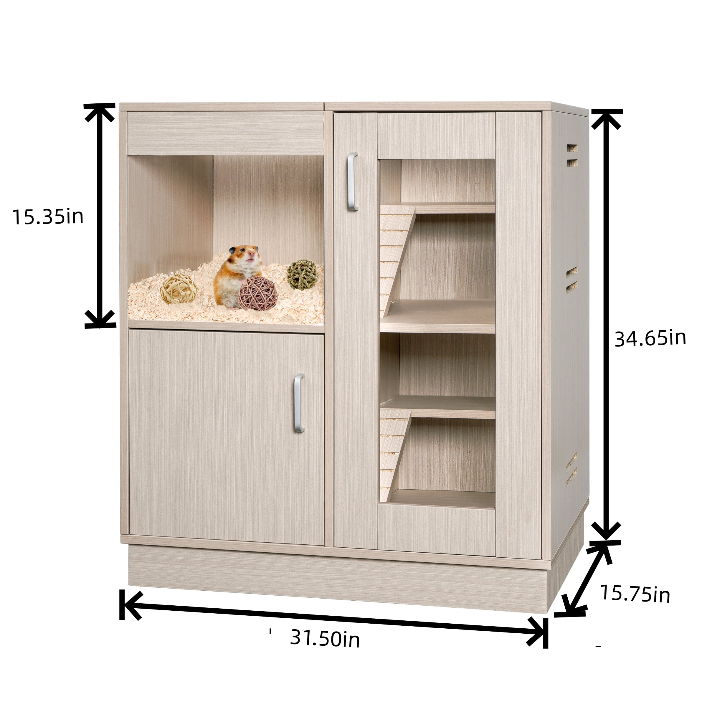 Segmart 34"H Large Wooden Hamster Cage Indoor / Outdoor, 4-Tier Small Animal House / Guinea Pig Cages w/ Storage Cabinet for Rat Gerbil Hamster Hedgehog