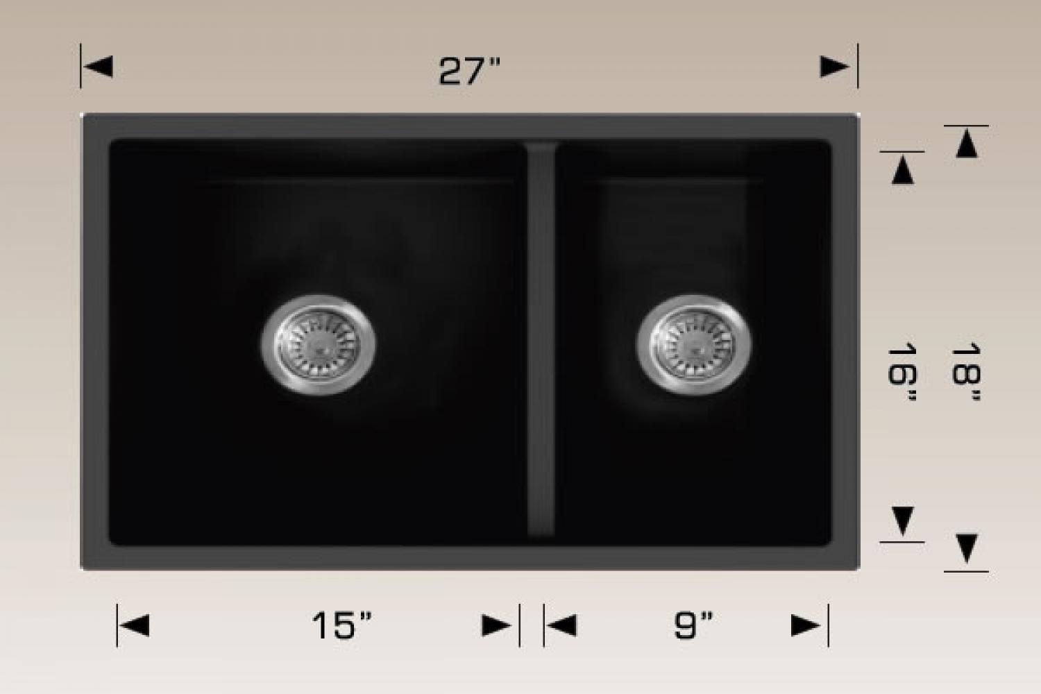 American Imaginations 27 pouces. Évier de cuisine composite en granit noir W avec 2 bolsAI-34463