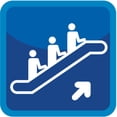 thumbnail image 1 of Señalamiento: "Uso de escaleras eléctricas", azul y blanco. Impreso en plástico estireno calibre 40, medidas: 20 x 20 cm, ideal para interiores y exteriores. Letrero, Señal cuadrada informativa., 1 of 3