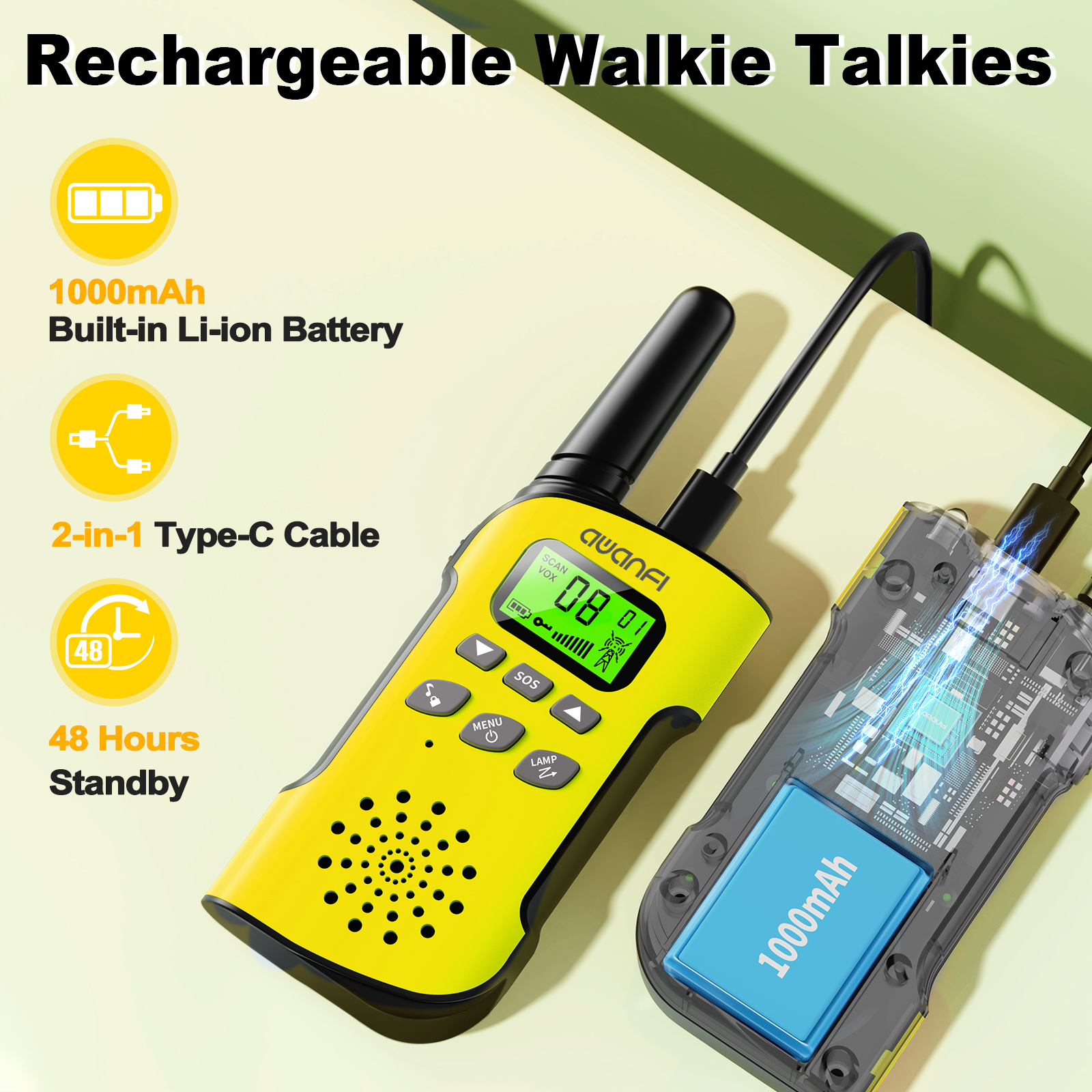 AWANFI Walkie Talkies 2 Pack Rechargeable photo 5