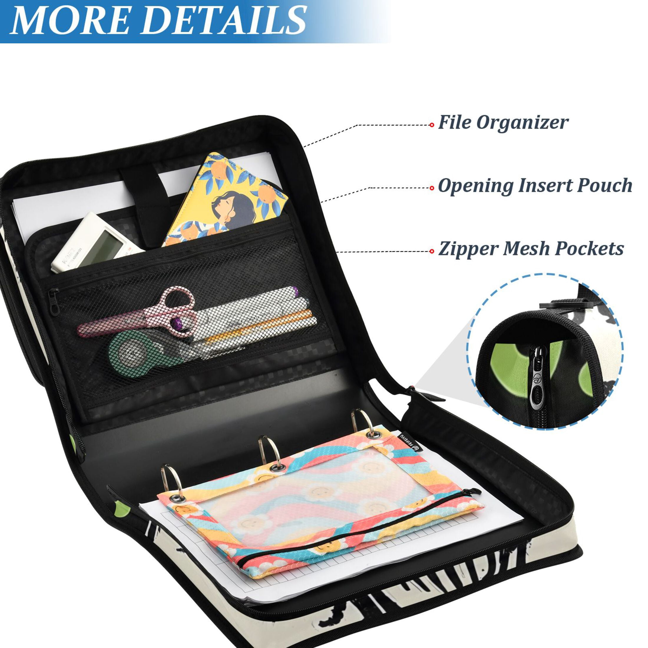 ALAZA Zipper Binder Dinosaur Graffiti 3 Ring Trapper Keeper File Folder Organizer Bag