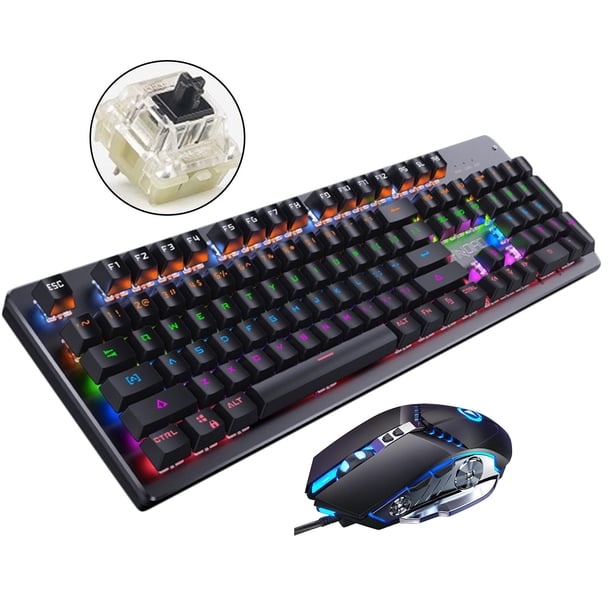 y ratón con cable para juegos Combo 104 teclas con teclas Multimedia ratón para juegos con reposabrazos de muñeca para Windows, PC, jugadores, Establecer acción lineal B Hugo combo de teclado y ratón