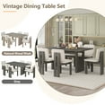 thumbnail image 2 of 7 Piece Dining Table Set, Rectangular Table with Designed Trestle Base and 6 Upholstered Chairs, Wood Rectangular Dining Set, Mid-Century Kitchen Dining Table Set for 6 People (Grey), 2 of 9