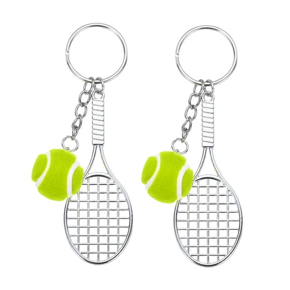 Uxcell Tennis Keychain, 2 Pcs Metal Tennis Racket Key Chains Sports Charm Pendant for Gift, Party Favor, Green