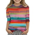 thumbnail image 3 of Ugoldhm Girls 3/4 Sleeve Crewneck Tops Casual Fashion Striped Tees Sizes 3-11, 3 of 5
