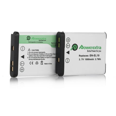 S4100 Pocket - Powerextra 2-Pack 3.7v Replacement EN-EL19 Battery For Nikon Coolpix S7000 S3700 S6900 S32 S100 S2600 S2750 S2800 S3100 S3300 S3500 S4100 S4300 S5200 S6600 S6800
