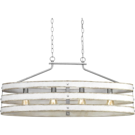 Progress Lighting Gulliver 4-Light Linear Chandelier, Galvanized Finish, Open Design, Antique White Accents, Steel