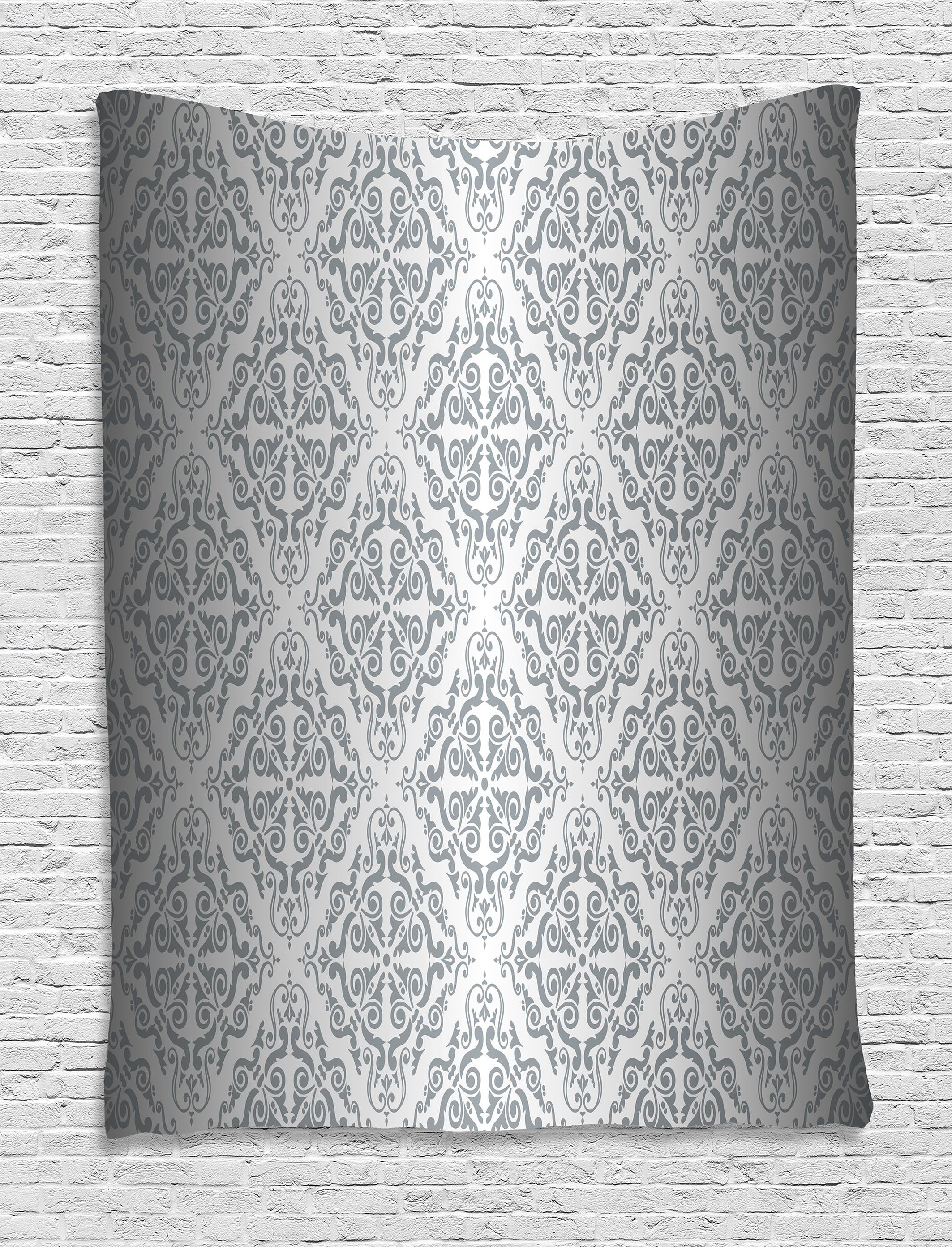 Silver Tapestry Vintage Mandala Baroque Patterns Monochrome Victorian Antique Ornaments Damask Wall Hanging For Bedroom Living Room Dorm Decor Gray