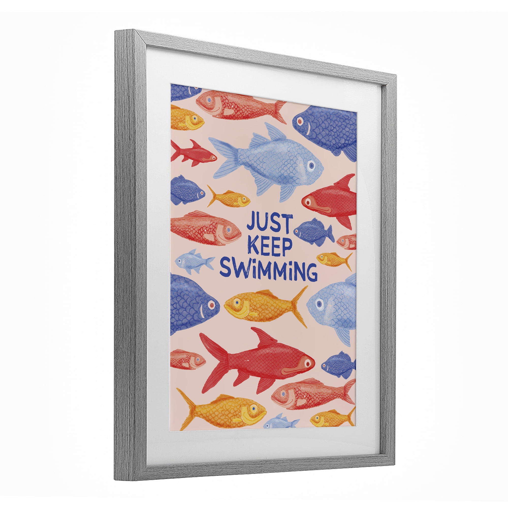 Stupell Industries Just Keep Swimming Fish Gray Framed Print Under Glass, design by The Paper Curator