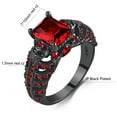 thumbnail image 4 of Skull Matching Rings Black Plated Couple Rings 1CT Red CZ Wedding Ring Punk Ring, 4 of 7