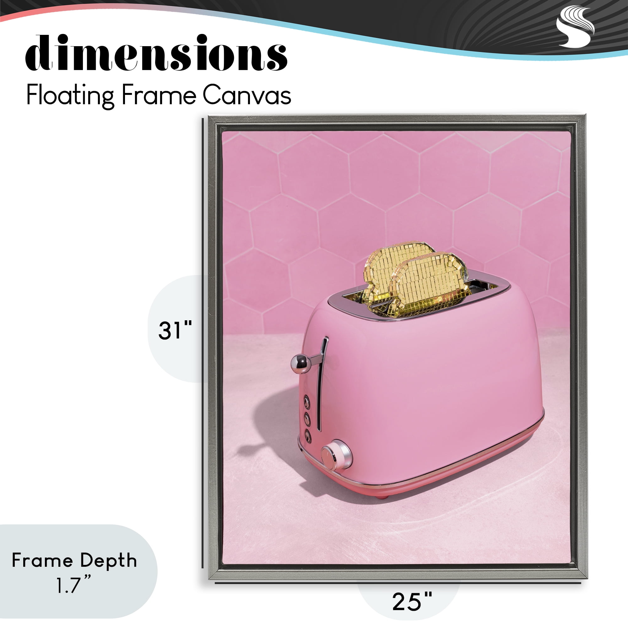 Stupell Industries Golden Toaster over Pink Gray Framed Floater Canvas Wall Art, design by LISH Creative
