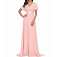 thumbnail image 3 of Women'S Dresses Short Sleeve V Neck Elegant Chiffon Bridesmaid Ruffle Wedding Guest Dresses Pink S, 3 of 8