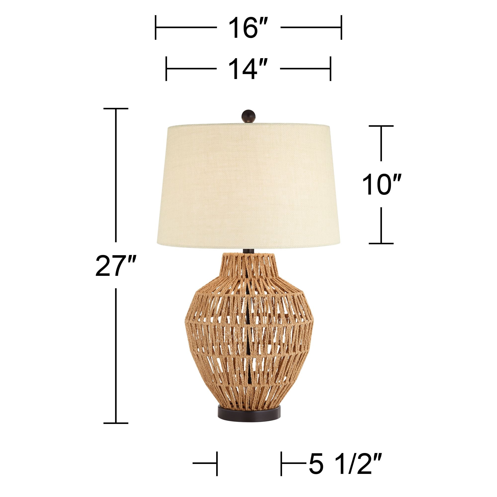 360 Lighting San Marcos Modern Coastal Table Lamp 27" Tall Natural Wicker Oatmeal Drum Shade for Bedroom Living Room Bedside Nightstand Office Kids