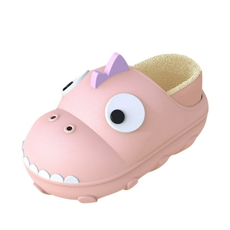 

Zlekejiko Autumn And Winter Girls And Boys Slippers Flat Bottom Non Slip Soft Cover Heel Plush Warm And Comfortable Cute Cartoon Dinosaur Shape