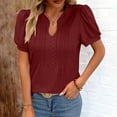 thumbnail image 5 of Besolor Women's Summer T-Shirt Trendy V Neck Pleated Eyelet Tunic Tops Casual Solid Color Going out Blouse Tees, 5 of 7
