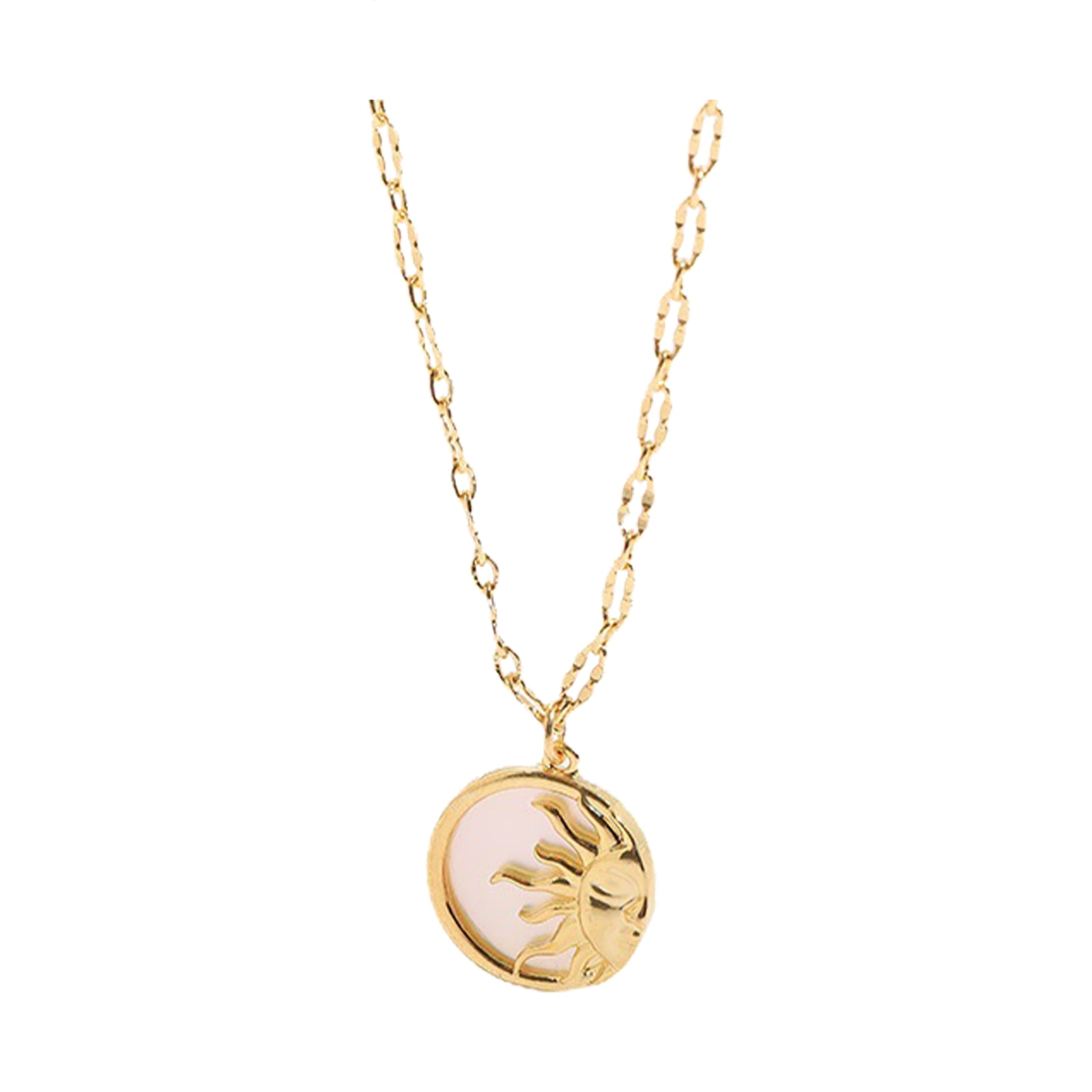 Heiheiup Sun And Moon Necklace Women Brass Plated 14Kgold Diamond Star Mount Clavicle Chain Stacking Ring