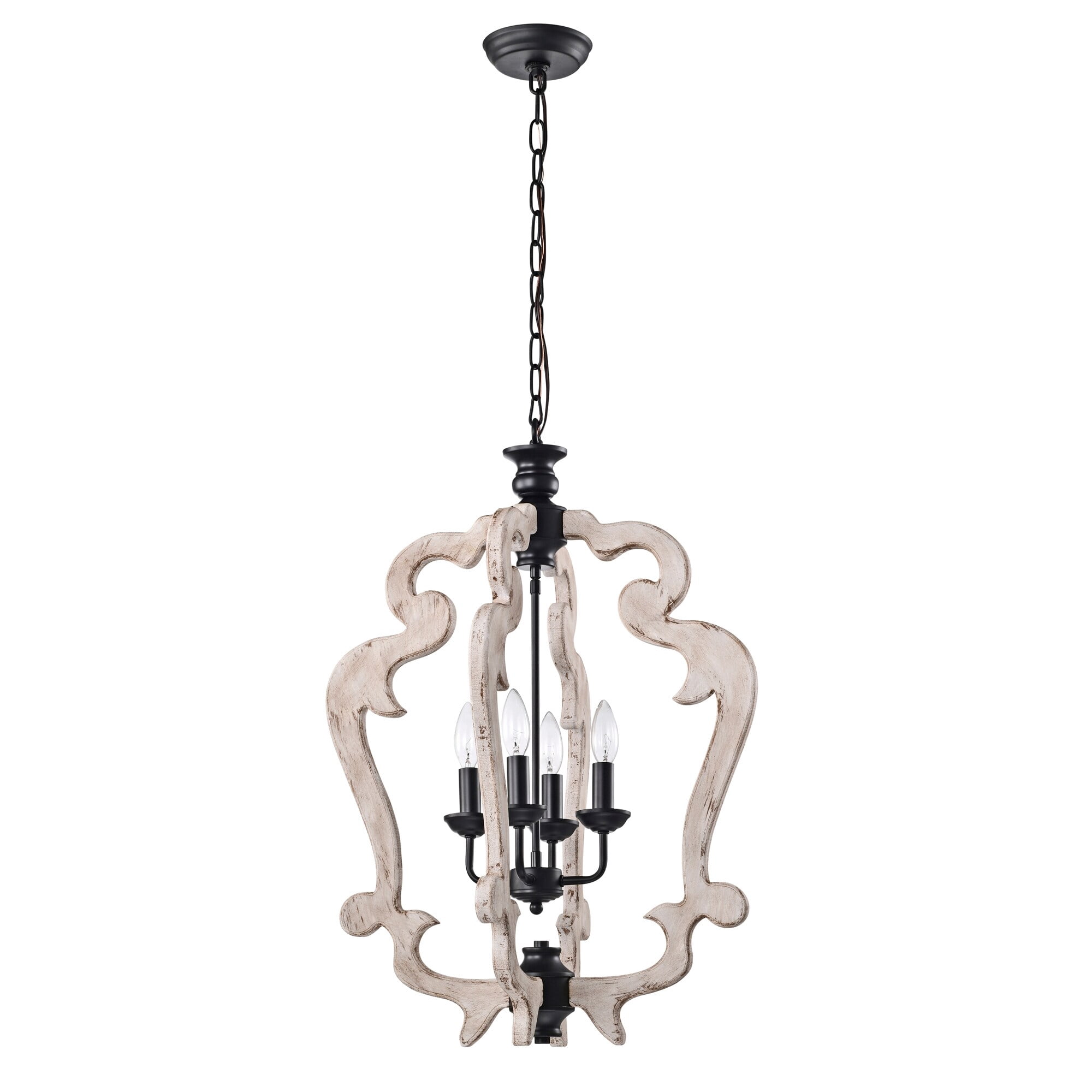 Biga 20 in. 4-Light Indoor Matte Black and Weathered White Finish Chandelier with Light Kit