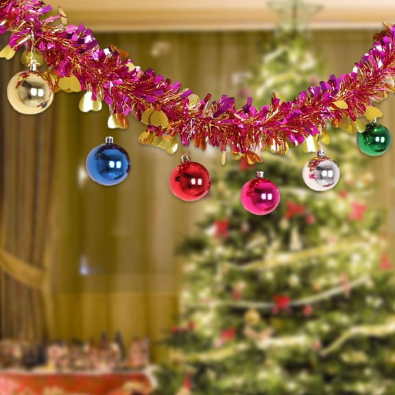 5.6 Ft Christmas Tinsel Garland Ears of Heart Shape Metallic Shiny Hanging Garland with Christmas Balls Ornaments for Xmas Holiday New Year Party Birthday Ceiling Indoor and Outdoor Decor