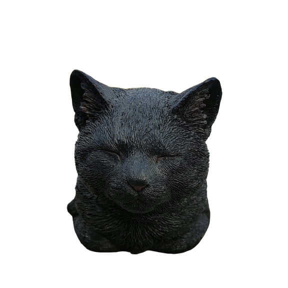 Serenity Snooze: Chic Black Polyresin Napping Cat Figurine