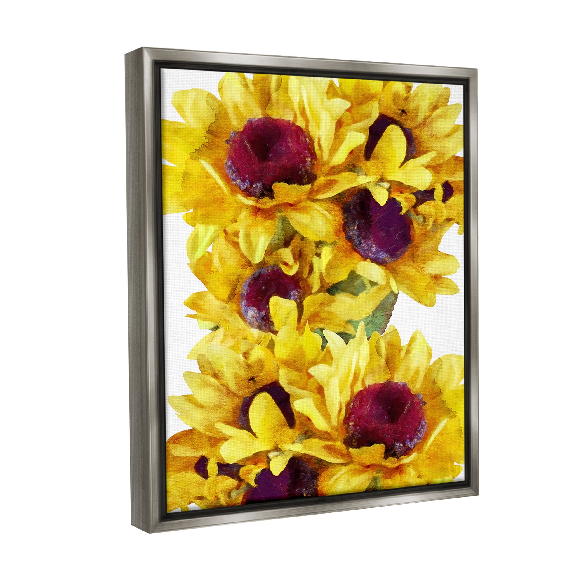 Stupell Industries Overlapping Sunflower Blooms Botanical & Floral Painting Gray Floater Framed Canvas Art Print Wall Art, 25 x 31