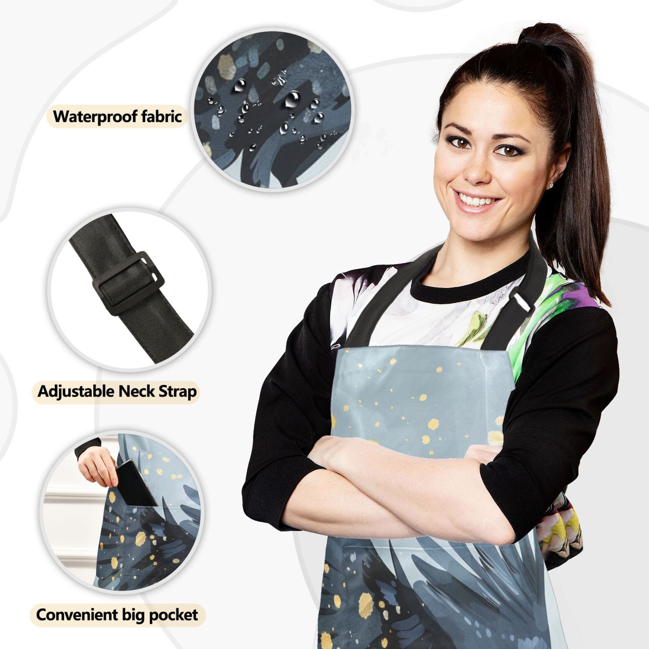 Cool Crow Flying 5 Pcs Kitchen Set Heat Resistant Oven Mitts and Non-Slip Pot Holders with Adjustable Cooking Apron