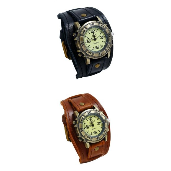 2 Piezas de de material cuero Punk, Relojes de Híbrido, Reloj, Correa jinwen reloj de pulsera