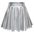 thumbnail image 2 of Faux Leather Sexy Pleated Skirts for Women Metallic Wet Look High Waist A-line Dress Prom Party Club Flared Skirt, 2 of 5
