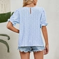 thumbnail image 4 of Blusa de manga con volantes estampada, cuello redondo, borde elástico, blusa informal para mujer, citas, azul XL, 4 of 6