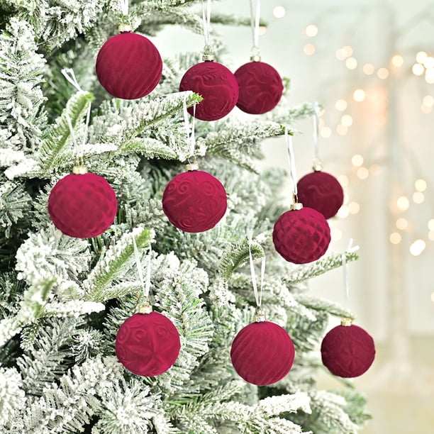 25 Bolas De Navidad De Terciopelo Flocado Marrón - 60 Mm, Irrompibles, Con Cinta Para Colgar