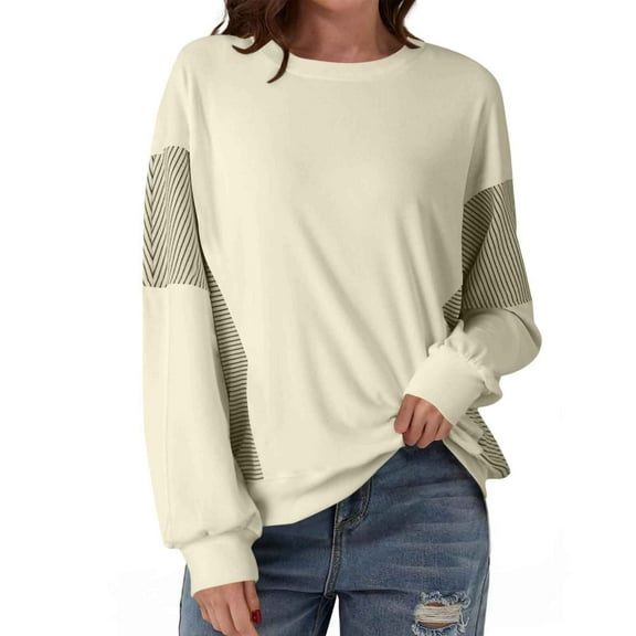 Busydd Womens Sweatshirt Trendy Color Block Long Sleeve Tops for Women Comfy Loose Fall Crewneck Sweatshirt L