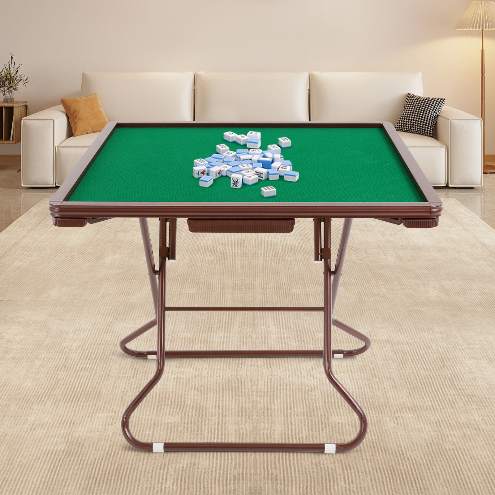 ChicHomey Foldable Mahjong Table,4 Cup Holders & Drawers,35" Square Folding Card Table,Portable for Poker, Dominoes, Board Games, Card Games Jigsaw Puzzles