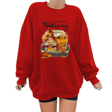 

Honeeladyy Sales Online Women s Fashion Thanksgiving Printed Loose Long Sleeve Blouse Round Neck Casual Pullover Tops Sweatershirt