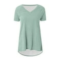 thumbnail image 5 of Swuxness Women Short Sleeve Casual T Shirts, Spring and Summer Tops, Ladies V-Neck Solid Color Comfortable Fashion Loose Pullover Tee Green, M, 5 of 5