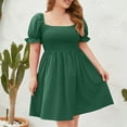thumbnail image 2 of DeHolifer Women's Dress Plus Size Square Neck High Waist Solid Color Short Sleeve Summer Casual Long Dresses Green 3XL, 2 of 4