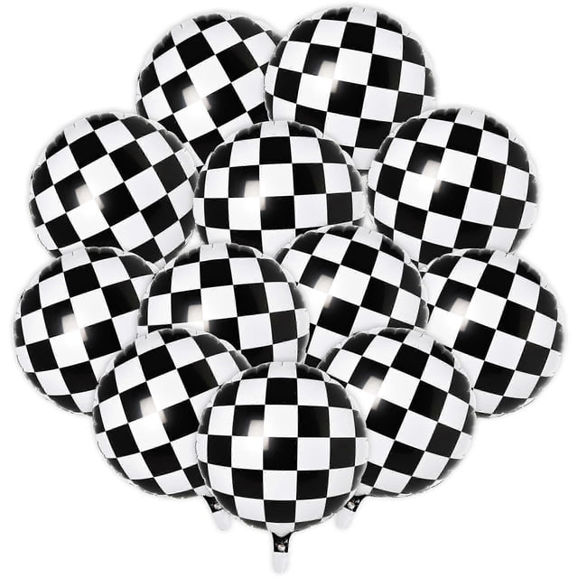 10pcs 18inch Racing Car Balloon Checkerboard Mylar Balloon Foil Balloon Black White Checkered Helium Balloon