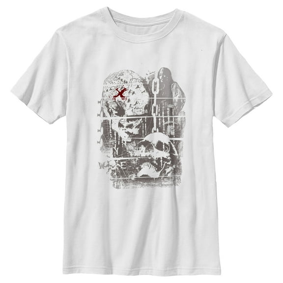 Boy's Pirates of the Caribbean: Curse of the Black Pearl Jack Sparrow Distressed Skull Poster Graphic Tee White Medium