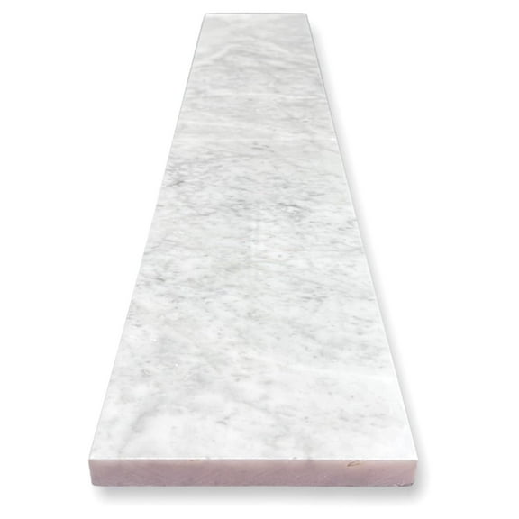 Carrara Bianco White Greyish 4x24 Marble Polished Vanity Bathroom Backsplash Sidesplash Wall Tile for Doorway Floor Transition, Window Sill Made in Italy