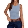 thumbnail image 5 of Women's Sleeveless Ribbed Knit Tank Top Round Neck Slim Fit Casual Basic Summer Camisole Blouse 06-Light Blue S, 5 of 5