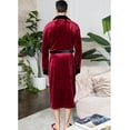 thumbnail image 5 of Lotus Linen Shawl Plush Robe for Men - Long Soft Fleece Bathrobe, Burgundy Black S/M, 5 of 6