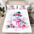 thumbnail image 2 of Homewish Kawaii Pink Snowman Twin Sheet Sets for Child, Watercolor Rose Flower Twin Fitted Sheet, Happy New Year Flat Sheet, Super Cozy Room Decor, 3 Pieces, 2 of 7