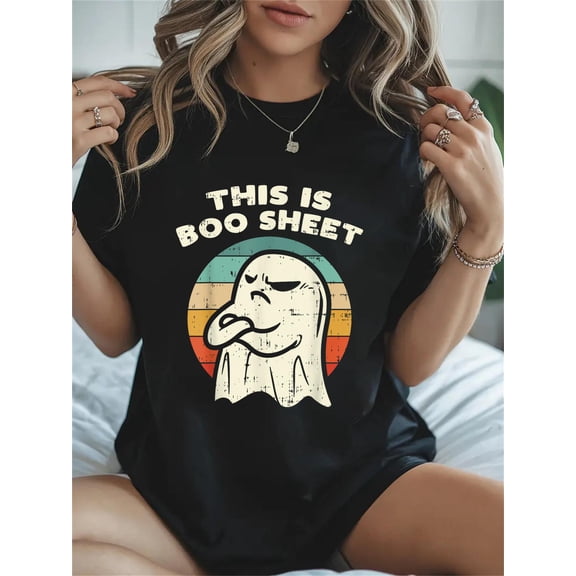 Cotton This Is Boo Sheet Ghost Retro Halloween Costume Men Women Casual Graphic Tee Lightweight Daily Wear T-Shirt