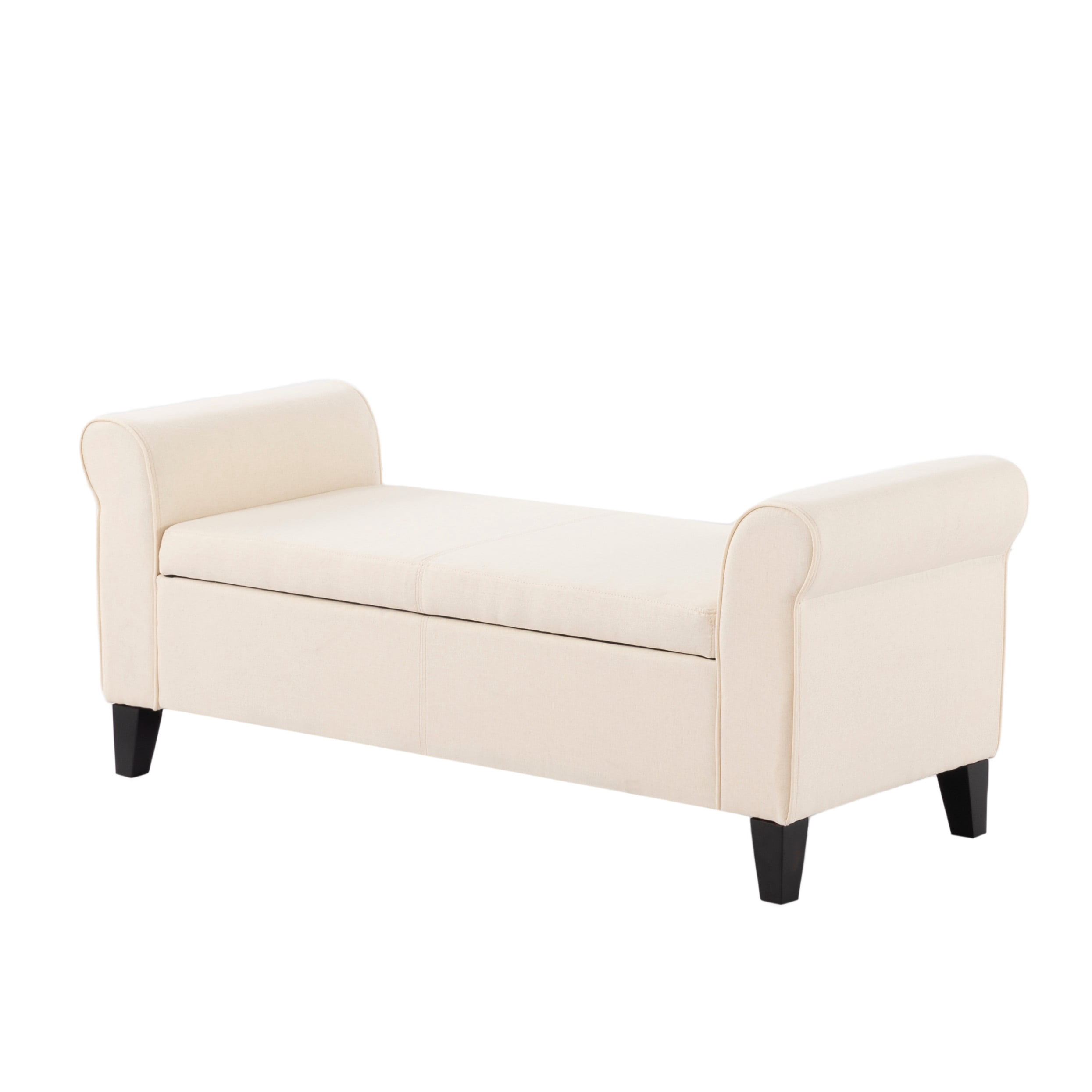 BSHTI 49.61" Flip Top Storage Bench with Rolled Armrests – Solid Wood Frame, Hidden Storage Compartment, Tapered Legs – For Entryway, Bedroom, Living Room,Beige
